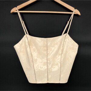 Victoria's Secret Womens Satin Floral Jacquard Cami Crop Top L Beige Going Out